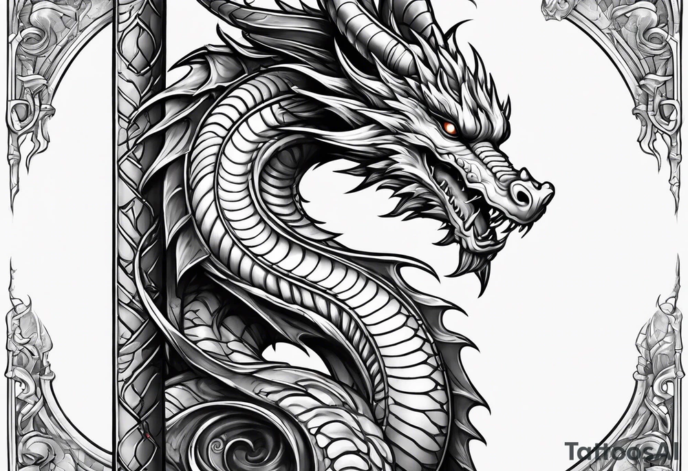 Small dragon on column tattoo idea