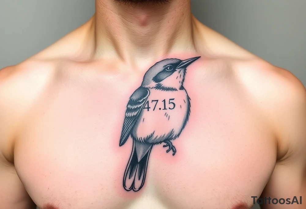 Black and white bluebird with 4/7/15 incorporated in it. On chest tattoo idea