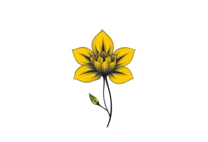 A minimalist flower tattoo that represents a shattered and betrayed gemini woman who fought hard throughout this year. With colors yellow and black. Make it unique and rare. Without leaves and stem. tattoo idea