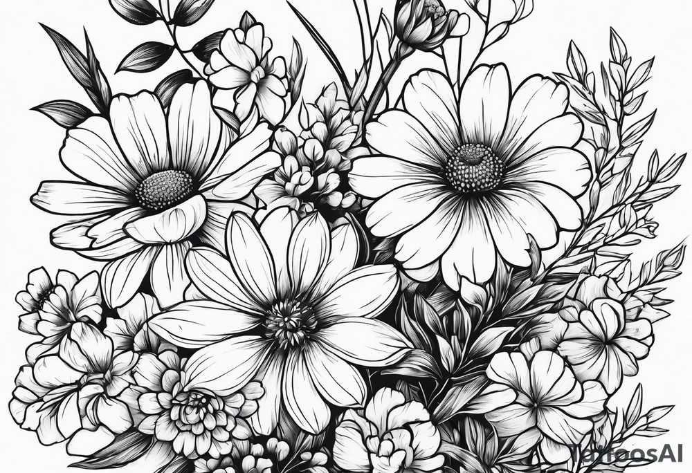 small long stem wildflower bouquet tattoo idea
