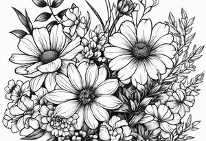 small long stem wildflower bouquet tattoo idea