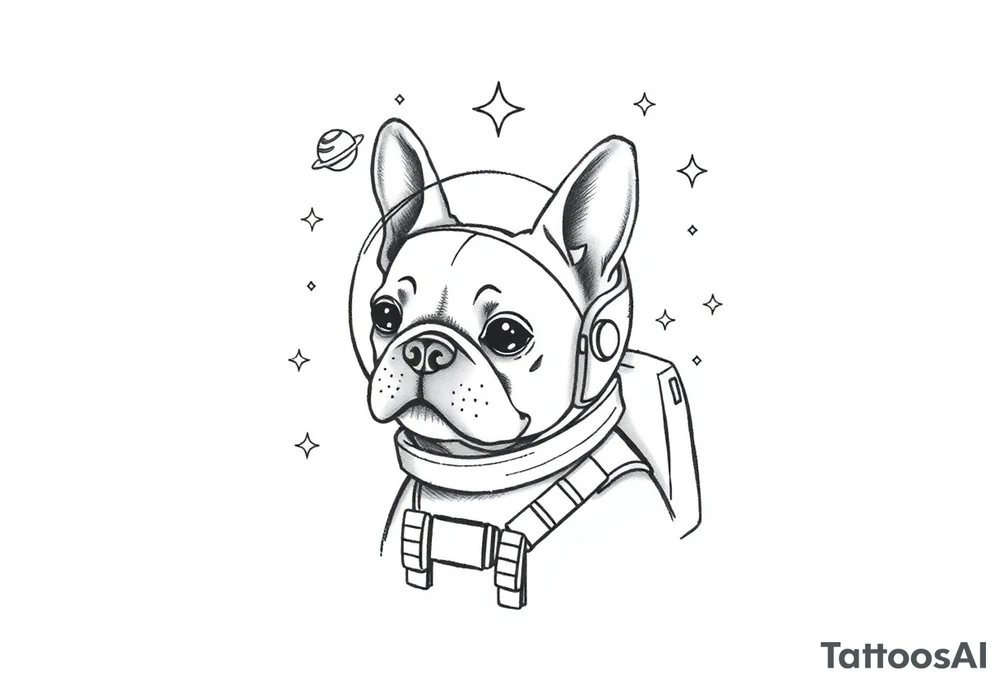 a space themed tattoo of my french bulldog mars. include elements in space like planets and stars. mars should be depicted as a astronaut tattoo idea