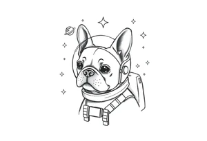 a space themed tattoo of my french bulldog mars. include elements in space like planets and stars. mars should be depicted as a astronaut tattoo idea