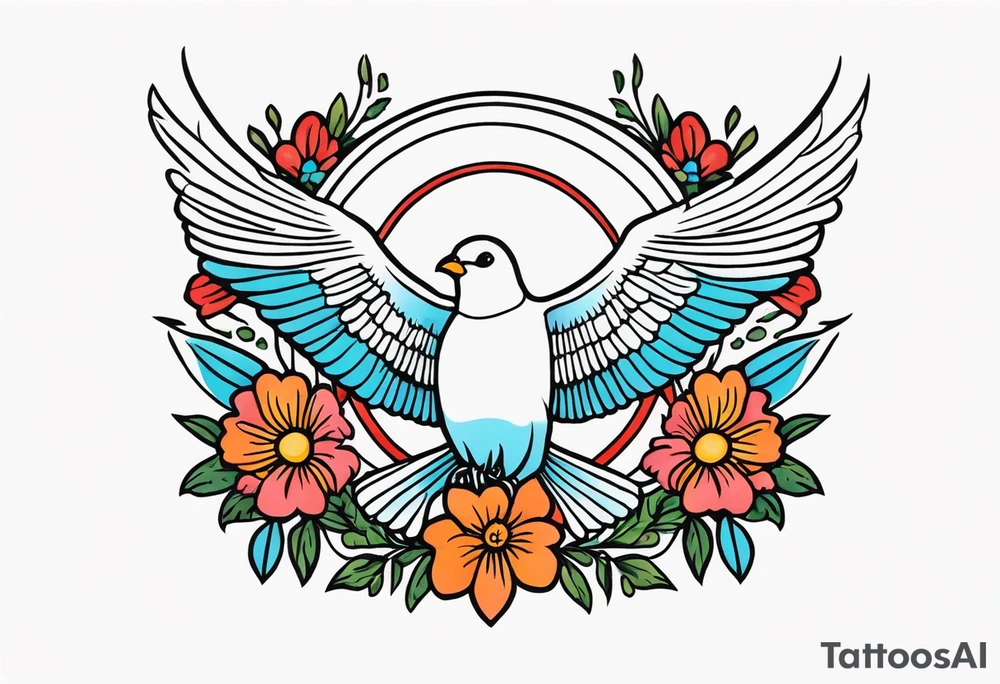 holy spirit

old school vintage simple traditional design with vintage flowers surrounding
bold color simple tattoo idea