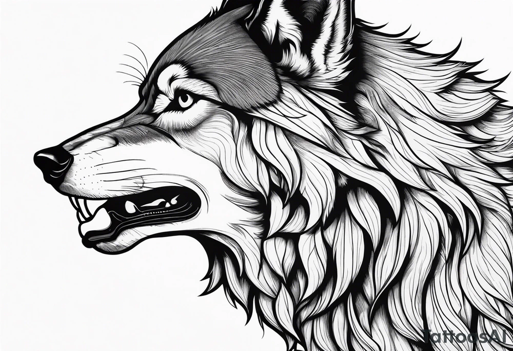 an angry wolf in profile who doesn't stick out his tongue tattoo idea