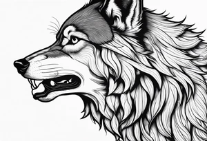 an angry wolf in profile who doesn't stick out his tongue tattoo idea