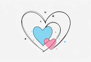 Two pink hearts one blue heart small star. Simple line tattoo idea