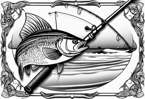 Fishing rod on a beach tattoo idea