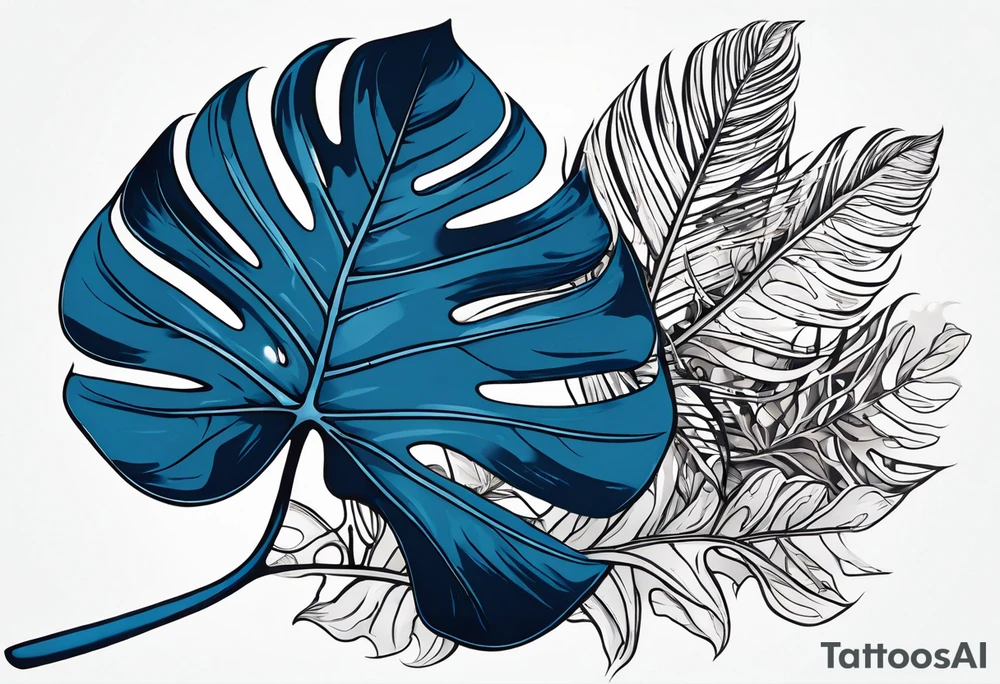 Monstera Ableger blau, orientalische fliesen tattoo idea