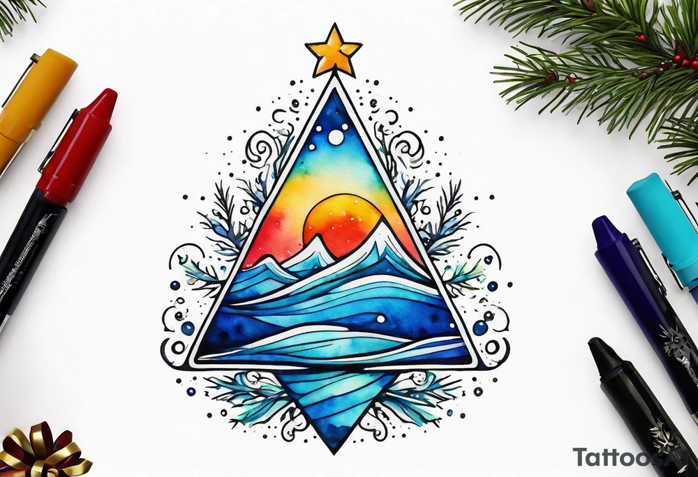 salt air blue water color Christmas tree tattoo idea