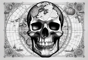 A skull depicting an ancient map with places marked, reminding us of the significance of each moment and the path we travel. tattoo idea