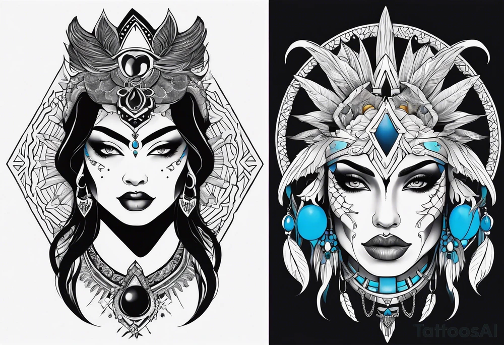 kali ma, alien goddess, valkrye, pirate, divine feminine, zenza resonance, pachamama, lotus azul, blank panther, eagle, skull, 5D, nueva gaya, dna 12 tattoo idea