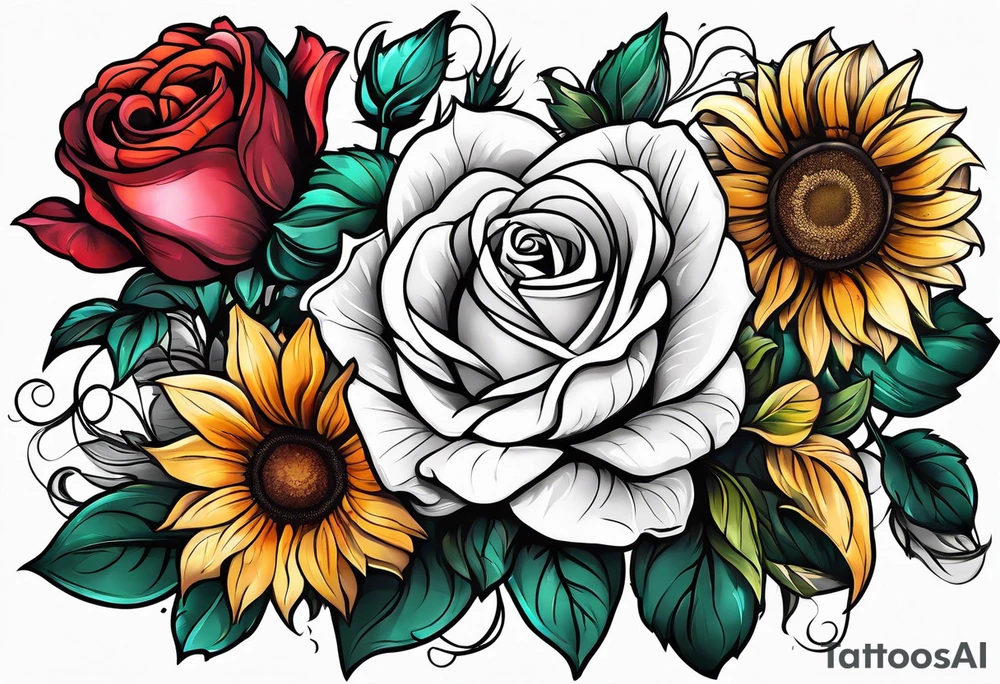 flower rose , sunflower, animal tattoo idea