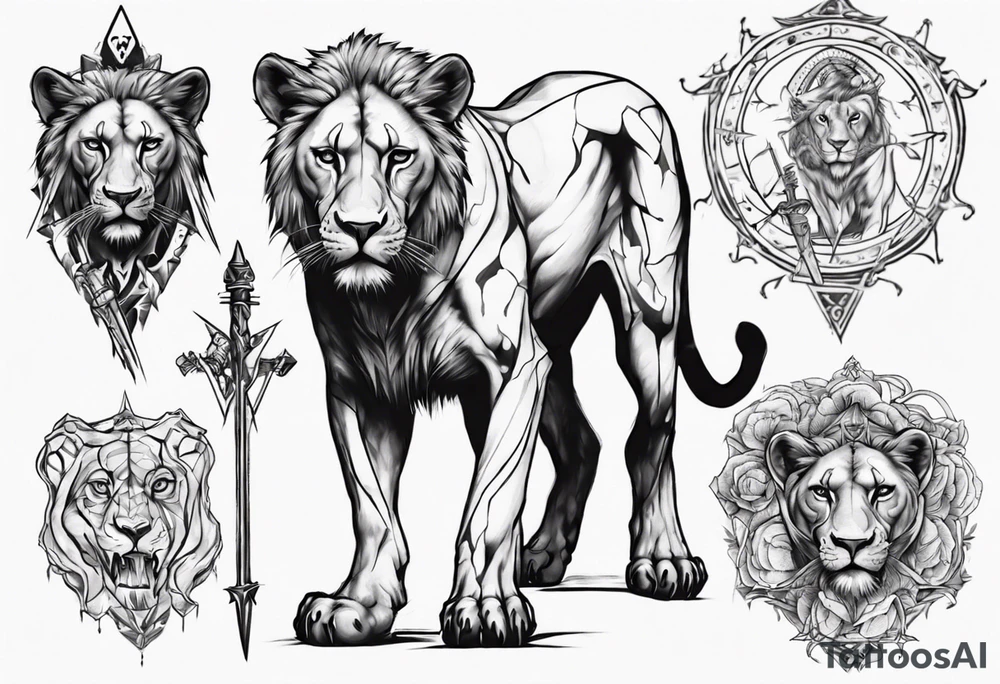 Lioness standing next to a Templar tattoo idea