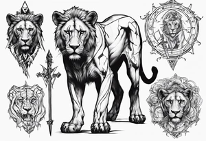 Lioness standing next to a Templar tattoo idea