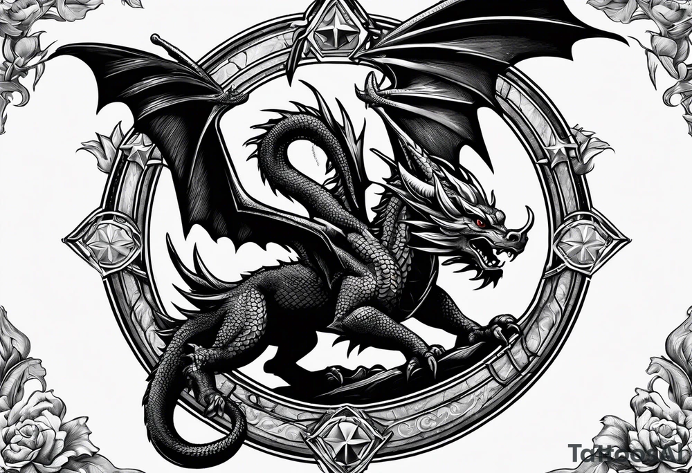 Welsh dragon holding a texas star as a shield tattoo idea