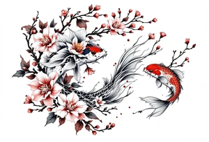 Koi fish and cherry blossom design tattoo idea