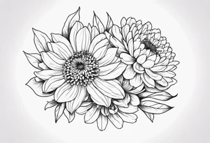 chrysanthemum and daffodil linework tattoo idea