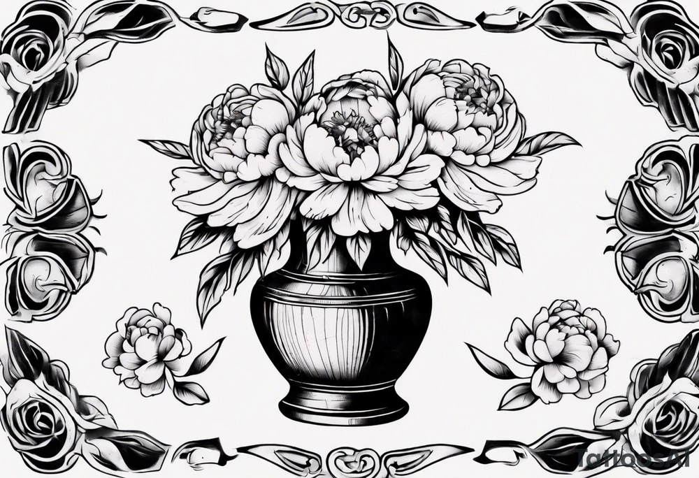 Old school vase with peonies in it tattoo idea