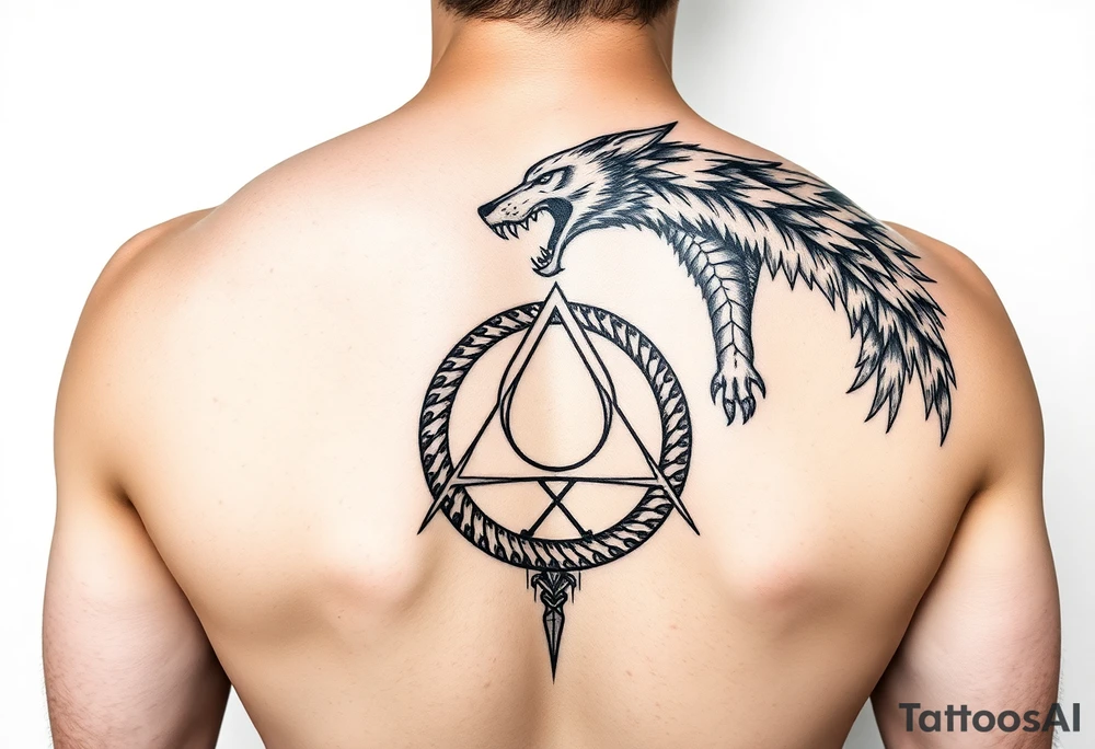 Wolf 🐺: strength, loyalty, family, and freedom

Ouroboros 🐍: signifies the perpetual cycle of creation and destruction, life and death, and the unity of opposites.

Triskelion: Cycles of life
Sleeve for men tattoo idea