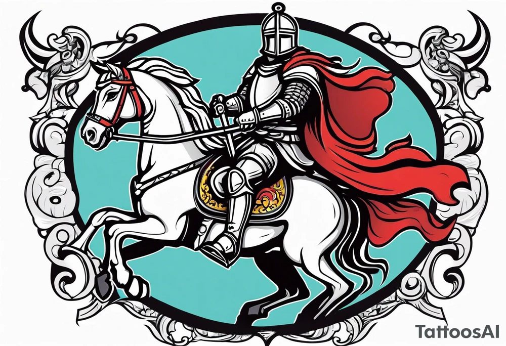 Templer knight on horse with sword an shield tattoo idea