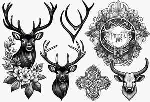 set of antlers and shamrock, labeled My Pride & Joy tattoo idea
