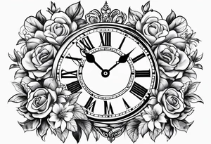 flowers hearts time clock tattoo idea