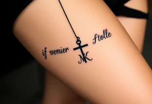 Cross with necklace on leg with initial MK tattoo idea