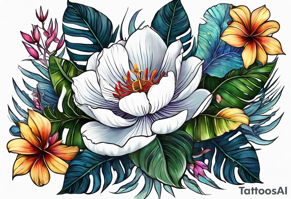 sea,, night, flower, palm, tattoo idea