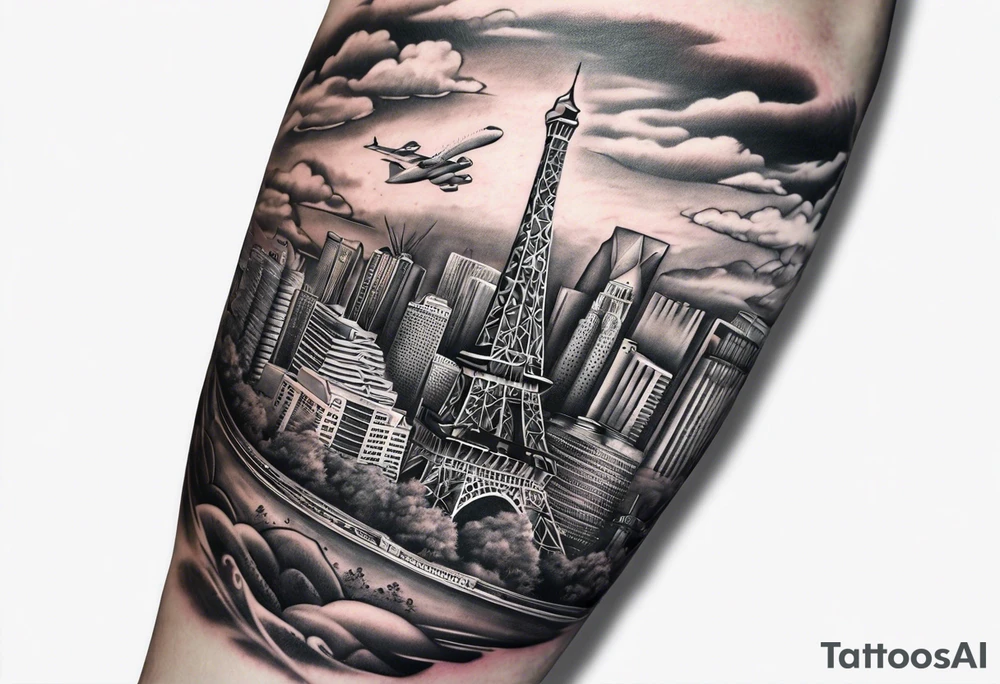 Las Vegas sky line arm sleeve tattoo idea