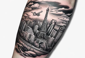 Las Vegas sky line arm sleeve tattoo idea