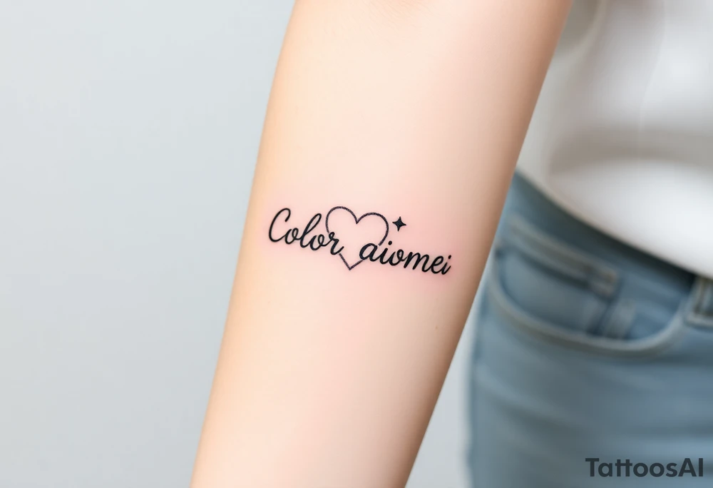 Color splash ambigram and flowers or hearts tattoo idea
