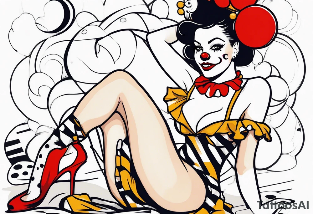 pin up style clown woman full body tattoo idea