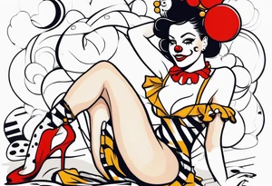 pin up style clown woman full body tattoo idea