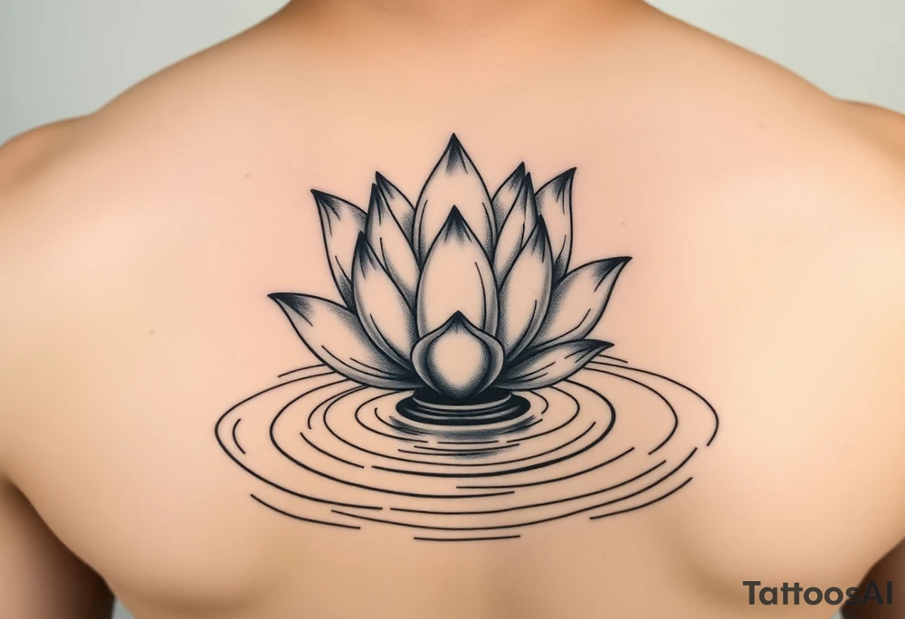 serene lotus flower emerging from sacred waters with ripples tattoo idea
