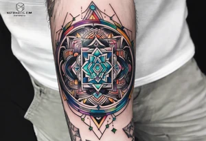 psychedelic, forearm tattoo, geometric, subtle, men, tattoo idea