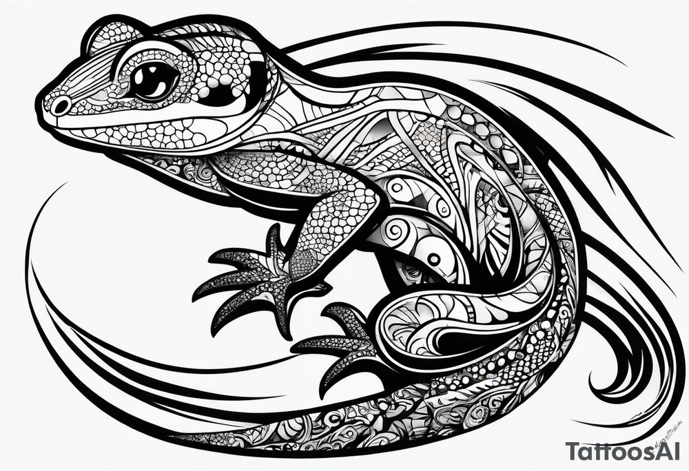 Abstract gecko using thick Japanese brushstrokes tattoo idea