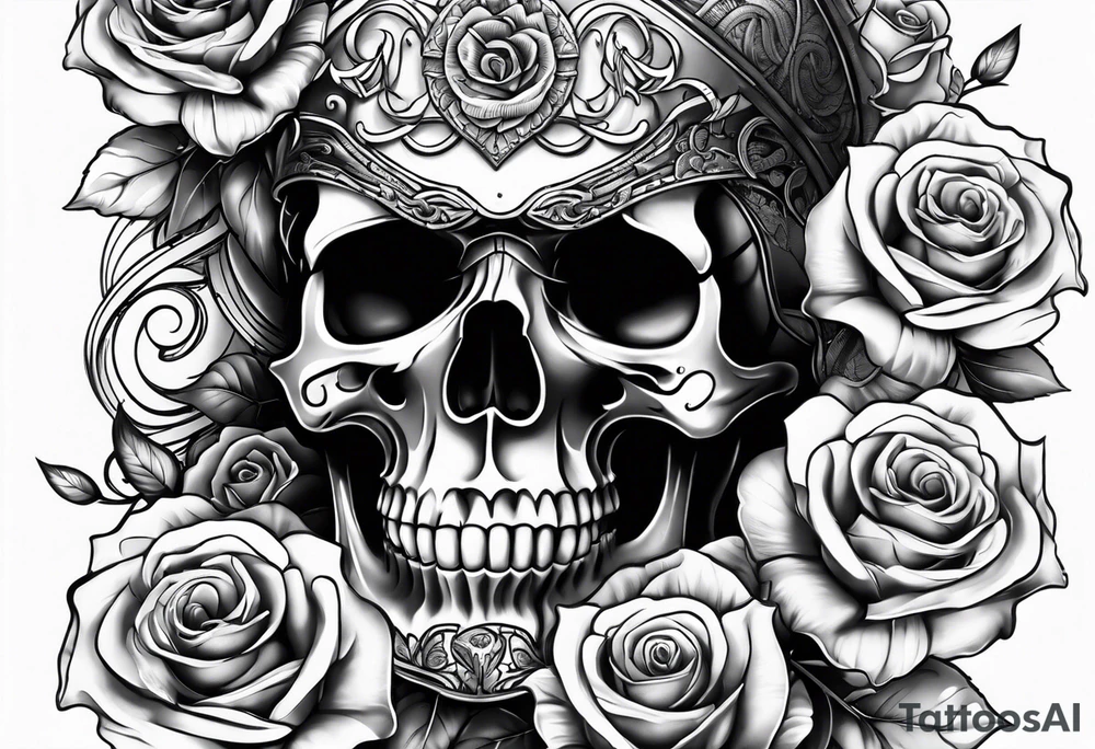 skull and roses tattoo idea