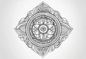 Geometric abstract tattoo, buddhism inspired, oval design tattoo idea