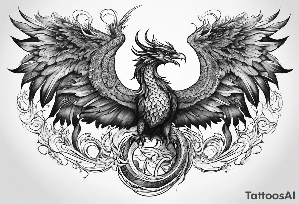 Phoenix bird and dragon tattoo idea