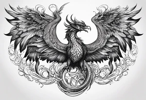 Phoenix bird and dragon tattoo idea