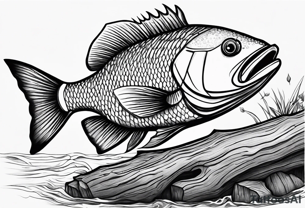 Jewfish on a log with a soccer ball tattoo idea