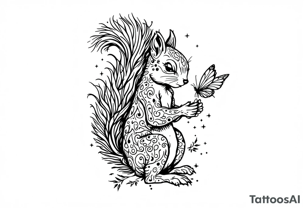A squirrel holding a butterfly tattoo idea