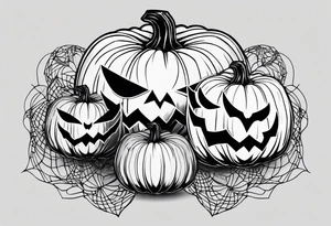scary pumpkins with a spidernet in the background tattoo idea