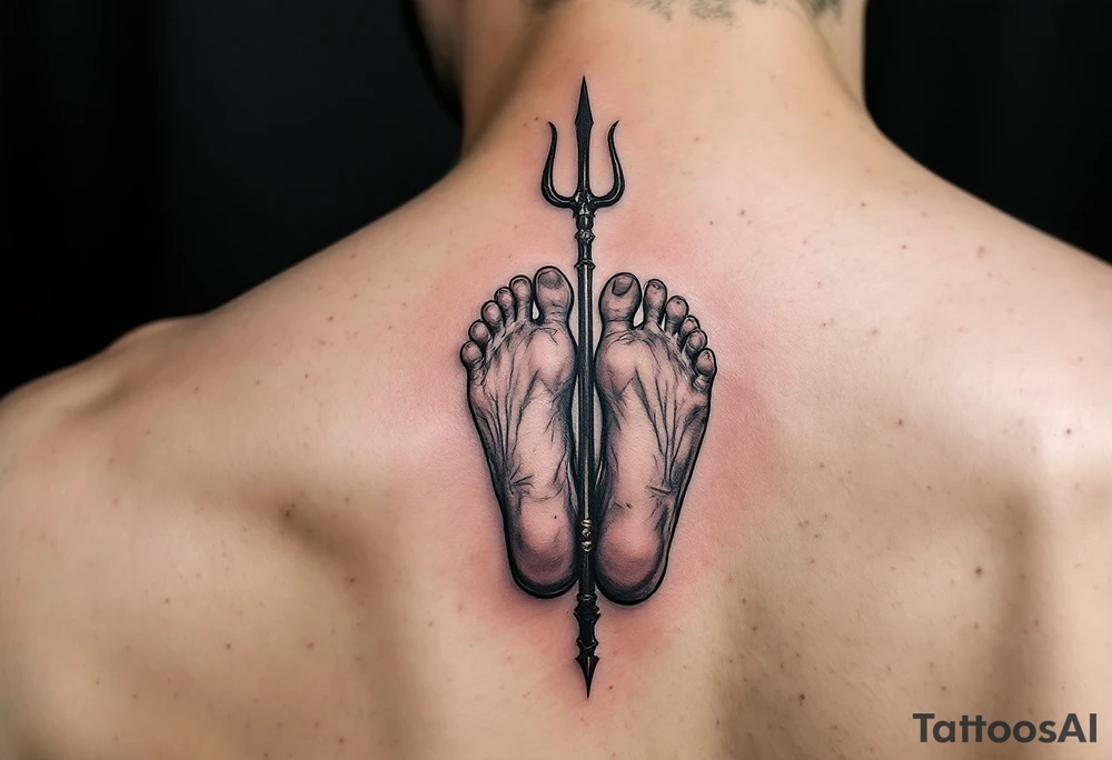 barefoot behind trident tattoo idea