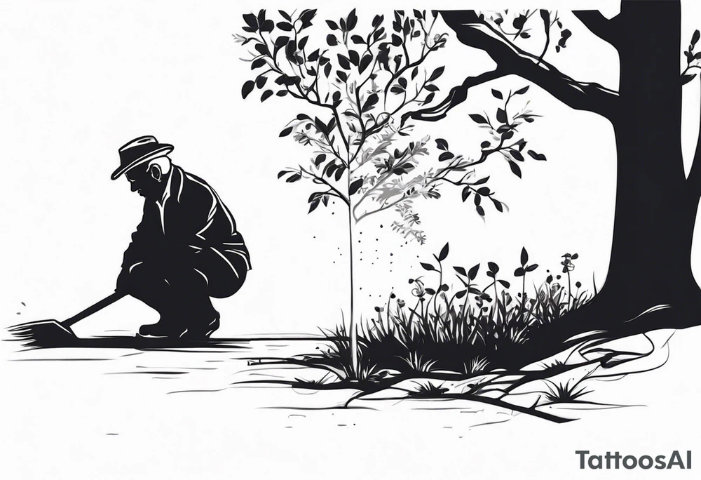 Old man planting a tree, than a young boy playing under a full grown tree. tattoo idea
