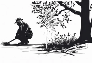 Old man planting a tree, than a young boy playing under a full grown tree. tattoo idea
