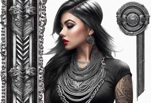 Full Arm sleeve, black, gray, silver, red, subtle motorcycle chain tattoo idea