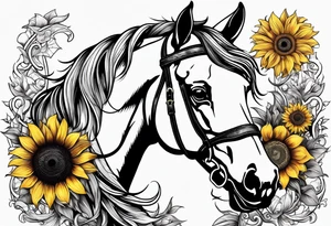 Horse, compass, sunflower tattoo idea