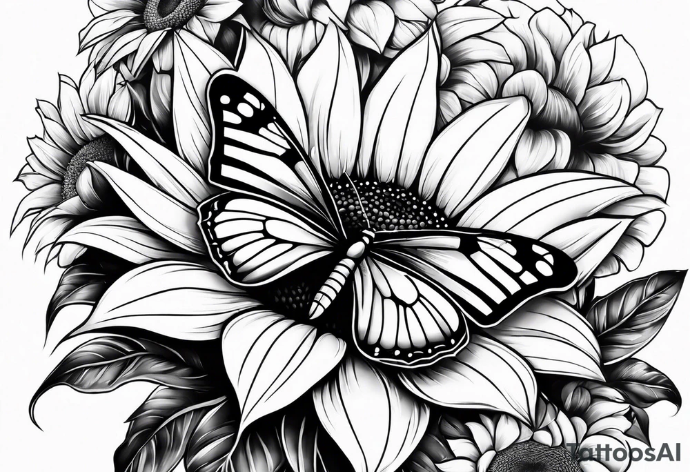 Sunflower and butterfly leg sleeve tattoo idea